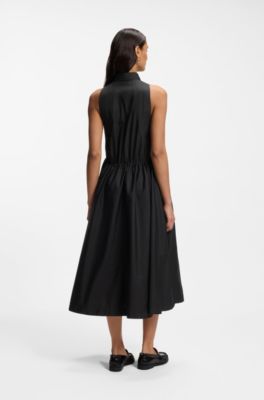 Drawcord-waist dress in cotton poplin, Black