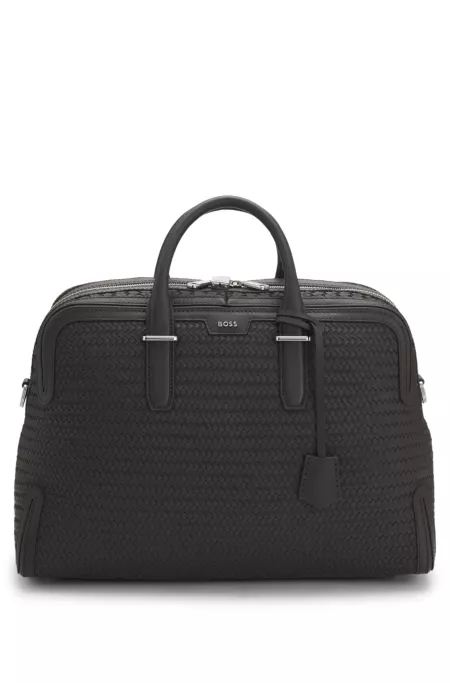 Woven-leather holdall with silver-tone logo