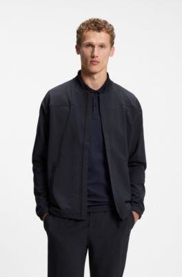 Framed-zip sweatshirt with waffle structure, Dark Blue