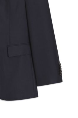 Traje regular fit de dos piezas en lana virgen y seda, Azul oscuro