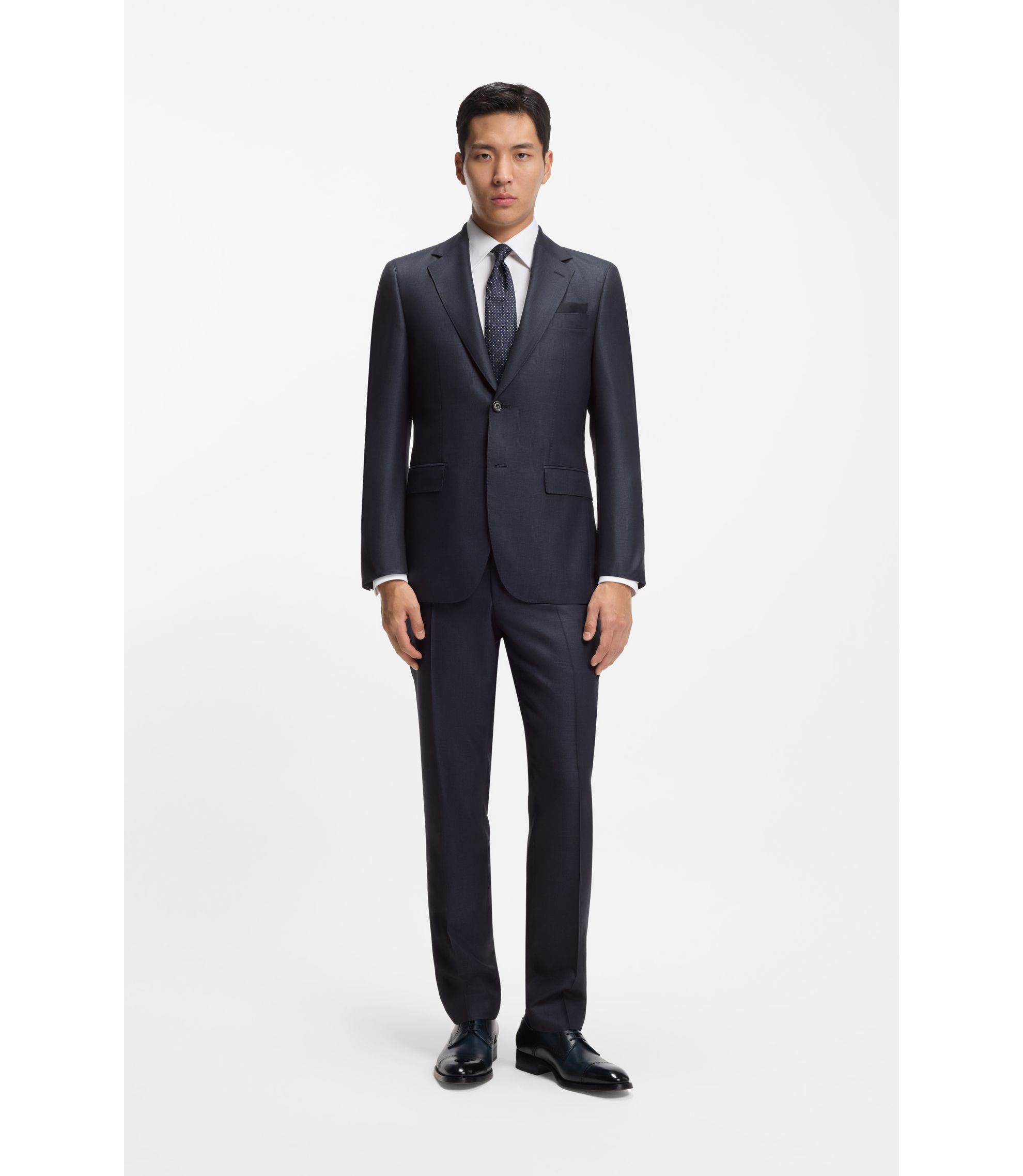 BOSS - Two-piece regular-fit suit in virgin wool and silk - Dark Blue