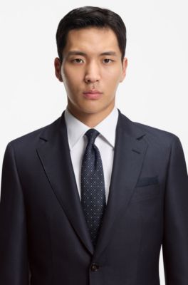 Two-piece regular-fit suit in virgin wool and silk, Dark Blue