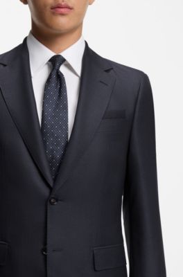 Traje regular fit de dos piezas en lana virgen y seda, Azul oscuro