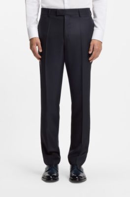 Two-piece regular-fit suit in virgin wool and silk, Dark Blue