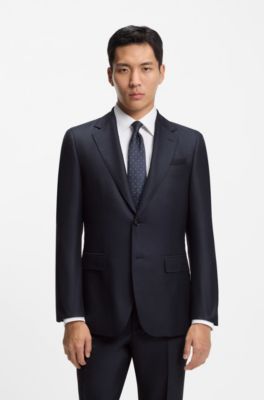 Two-piece regular-fit suit in virgin wool and silk, Dark Blue