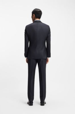 Two-piece regular-fit suit in virgin wool and silk, Dark Blue