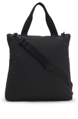 Bolso tote de tejido antidesgarros con letras de logo, Negro