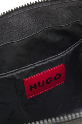 Bolso tote de tejido antidesgarros con letras de logo, Negro