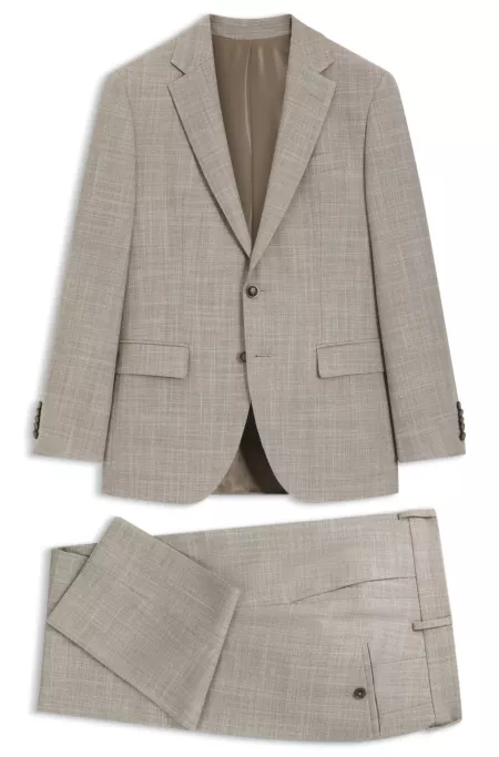 Patterned two-piece slim-fit suit in a wool-silk blend
