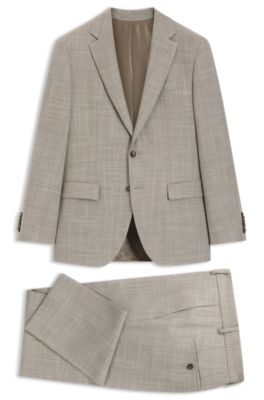 Patterned two-piece slim-fit suit in a wool-silk blend, Khaki