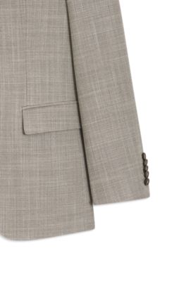 Patterned two-piece slim-fit suit in a wool-silk blend, Khaki