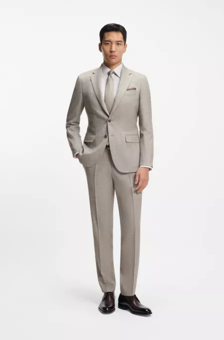 Patterned two-piece slim-fit suit in a wool-silk blend