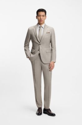 Patterned two-piece slim-fit suit in a wool-silk blend, Khaki
