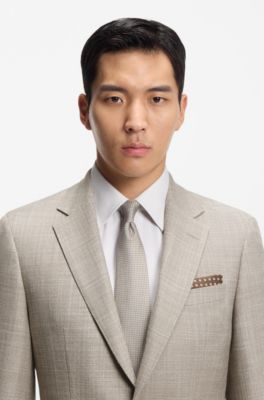 Patterned two-piece slim-fit suit in a wool-silk blend, Khaki