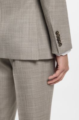 Traje slim fit de dos piezas en mezcla de lana y seda con motivo, Caqui