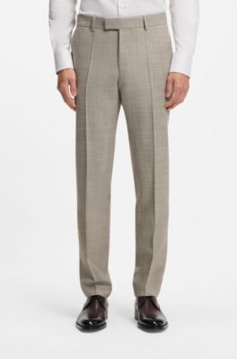 Patterned two-piece slim-fit suit in a wool-silk blend, Khaki