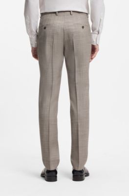 Patterned two-piece slim-fit suit in a wool-silk blend, Khaki