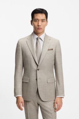 Patterned two-piece slim-fit suit in a wool-silk blend, Khaki