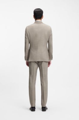 Patterned two-piece slim-fit suit in a wool-silk blend, Khaki