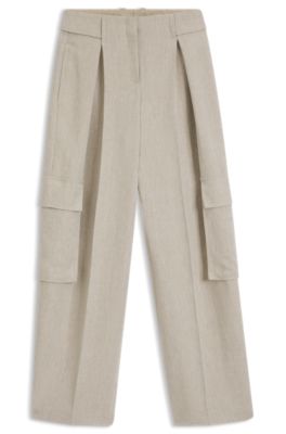 Regular-fit trousers in a herringbone linen blend, Patterned