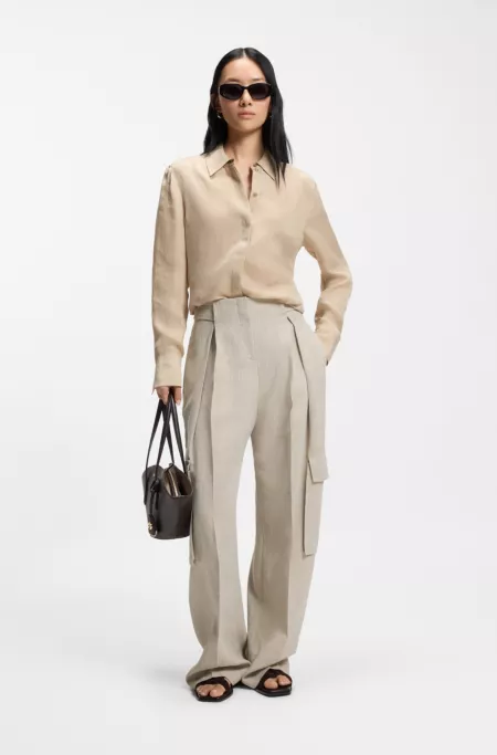 Regular-fit trousers in a herringbone linen blend