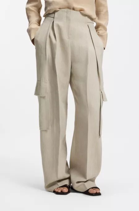 Regular-fit trousers in a herringbone linen blend
