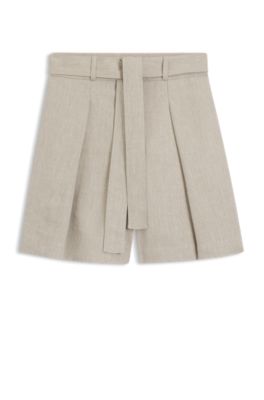 Relaxed-fit linen-blend culottes with herringbone weave, Patterned