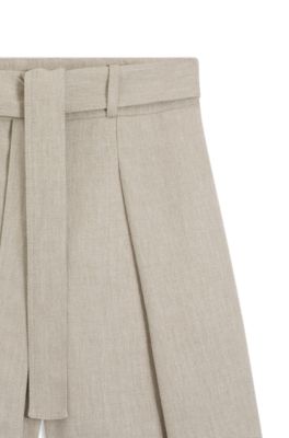Relaxed-fit linen-blend culottes with herringbone weave, Light Beige