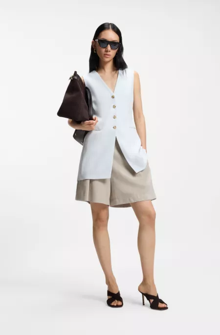 Relaxed-fit linen-blend culottes with herringbone weave