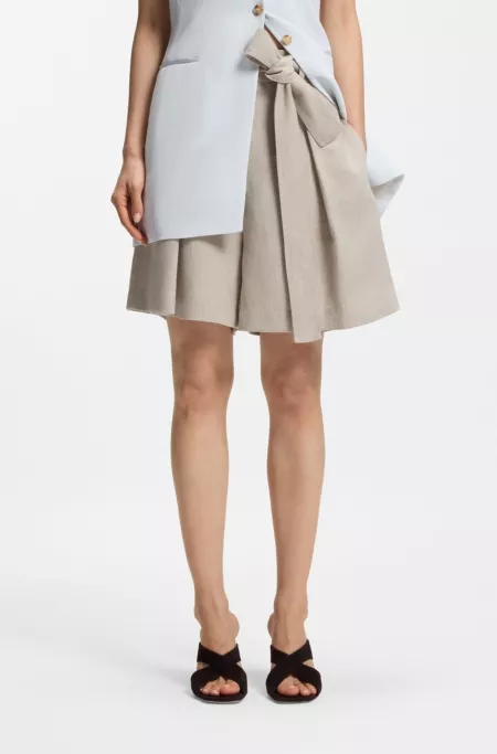 Relaxed-fit linen-blend culottes with herringbone weave