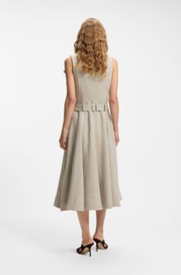 Double-breasted wrap dress in a herringbone linen blend, Patterned