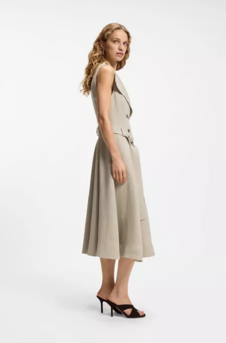 Double-breasted wrap dress in a herringbone linen blend