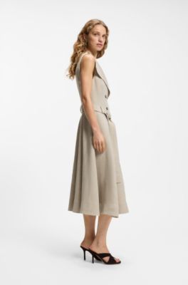 Double-breasted wrap dress in a herringbone linen blend, Patterned
