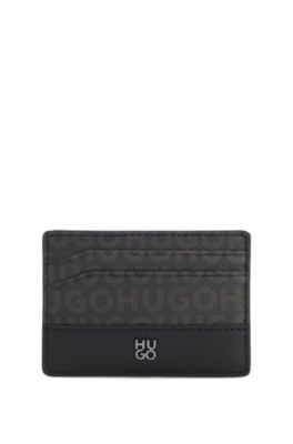 Stacked-logo card holder with monogram print, Black