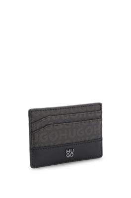 Stacked-logo card holder with monogram print, Black