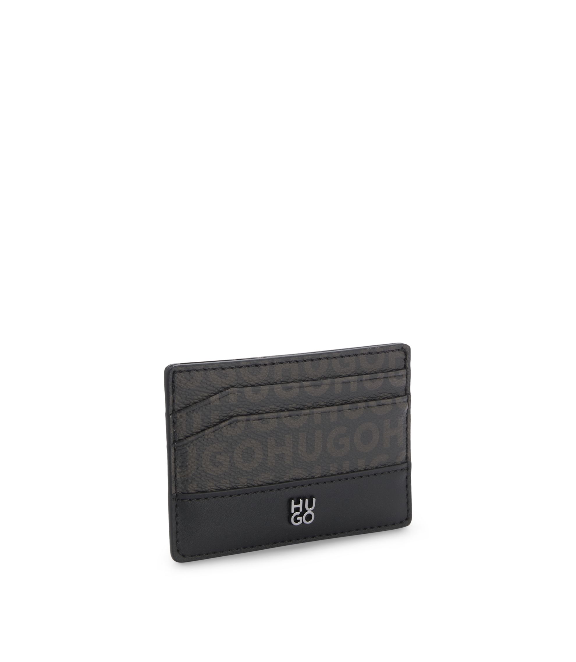 HUGO - Stacked-logo card holder with monogram print - Black