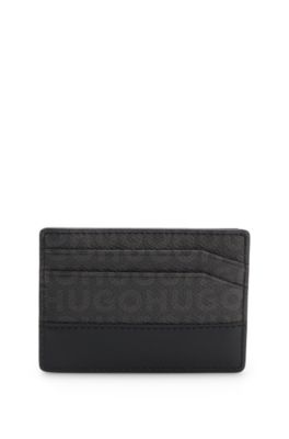 Tarjetero con estampado de monograma y logo apilado met&aacute;lico, Negro