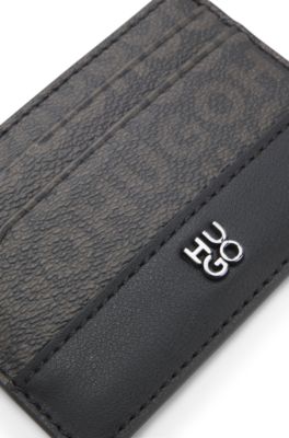 Stacked-logo card holder with monogram print, Black