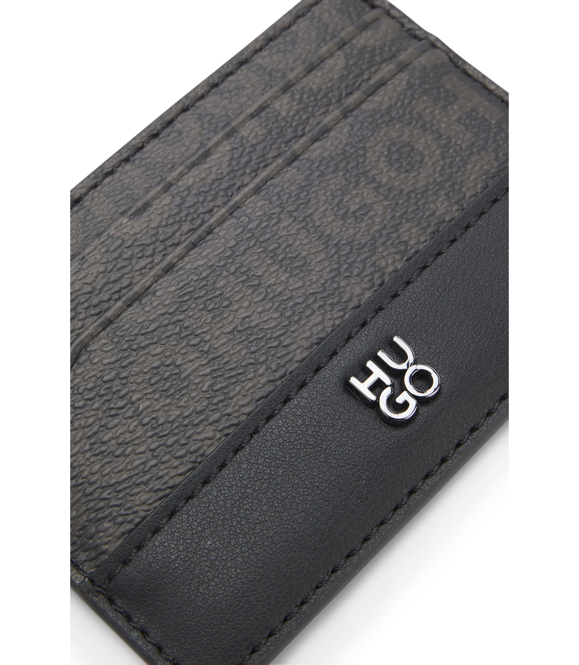 HUGO - Stacked-logo card holder with monogram print - Black
