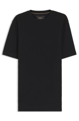 T-shirt en coton merceris&eacute; et natt&eacute;, Noir