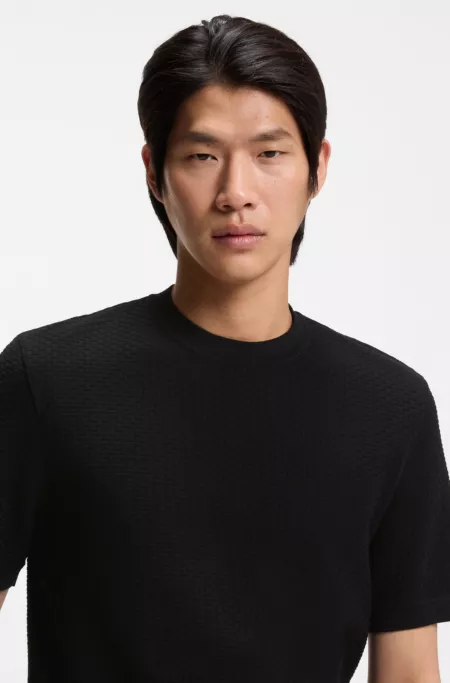 Basket-weave T-shirt in mercerised cotton