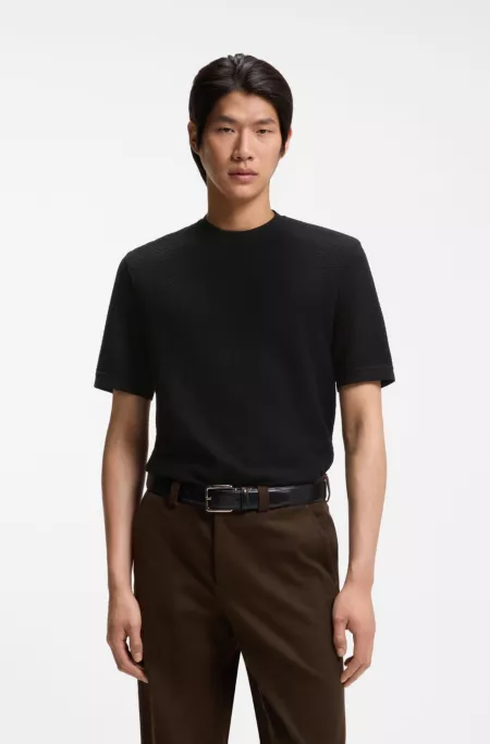 Basket-weave T-shirt in mercerised cotton