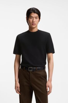 T-shirt en coton merceris&eacute; et natt&eacute;, Noir