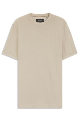 Basket-weave T-shirt in mercerised cotton, Khaki
