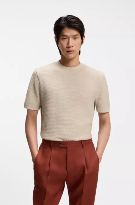 Basket-weave T-shirt in mercerised cotton