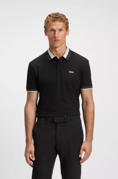 Stripe-collar polo shirt in cotton piqué