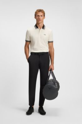 Stripe-collar polo shirt in cotton piqu&eacute;, White