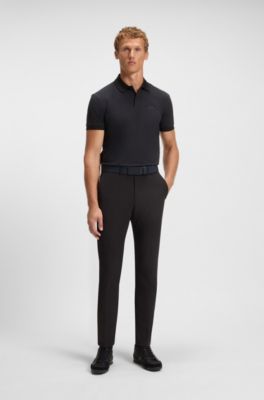 Stripe-collar polo shirt in cotton piqu&eacute;, Dark Blue