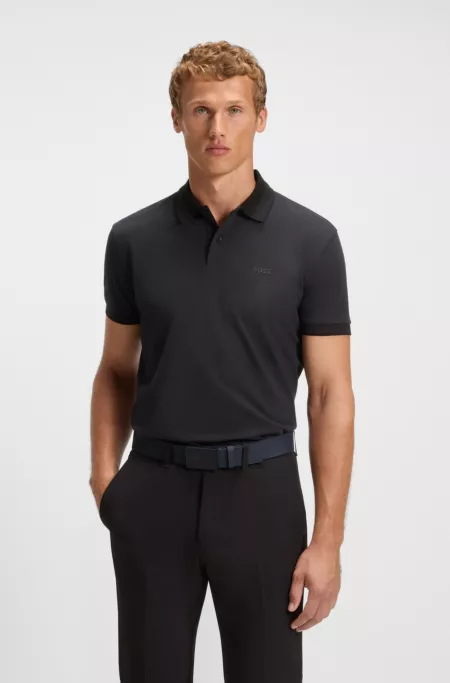 Stripe-collar polo shirt in cotton piqué