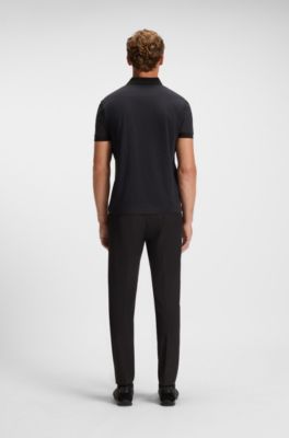 Stripe-collar polo shirt in cotton piqu&eacute;, Dark Blue